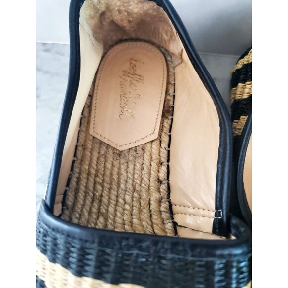 Black Natural Raffia Espadrilles Loeffler Randall Flat Woven Leather Trim Size 6 - Picture 3 of 10